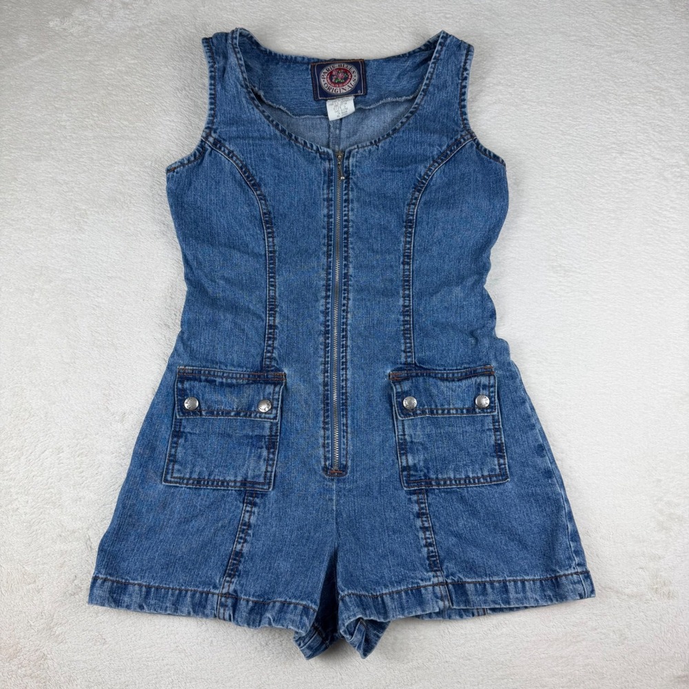 Vtg Paris Blues Originals Denim Shortall‎ Romper Zipper Button Pockets Womens 3